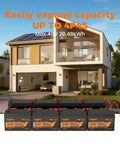 12V 100Ah LiFePO4 Battery With 100A BMS And 15000 Plus Deep Cycles shown in front of a modern home with solar panels