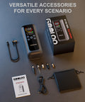 Dual Cylinder Tire Inflator With Auto Shut Off, 4X Faster Portable Air Compressor seen with accessories and packaging