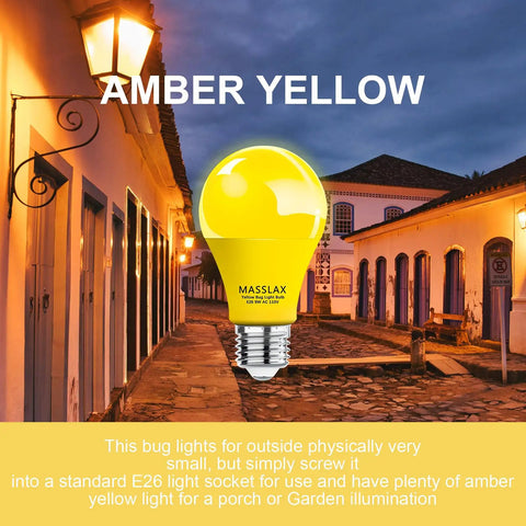 4 Pack Amber Yellow LED Bug Light Bulbs 9W Equivalent to 100W E26 Base for Outdoor Porch Lighting illustration