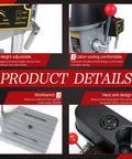 Beast Benchtop Drilling Machine With 340W Power product details showing controls, adjustable features, and heat sink design.