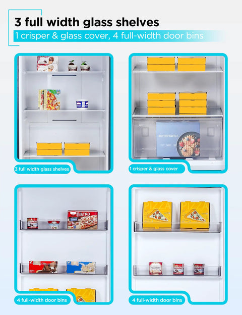No Sweat Setup 21 Cubic Feet Convertible Freezer And Refrigerator Stand Up Cabinet with glass shelves and door bins.