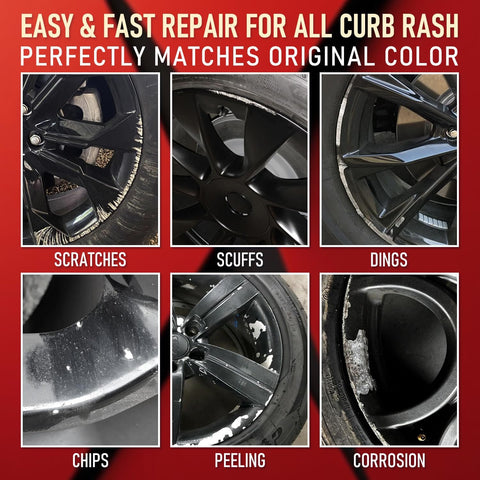 Gloss Black Wheel Scratch Repair Kit For Curb Rash And Scuffs, DIY Alloy Wheel Repair, Rim Paint Pen For Black Wheels