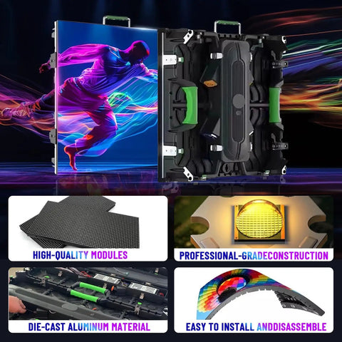 Heavy Duty Rental Led Videowall Panel P481 Ip65 Weatherproof Grade showing die-cast aluminum material and easy assembly features.