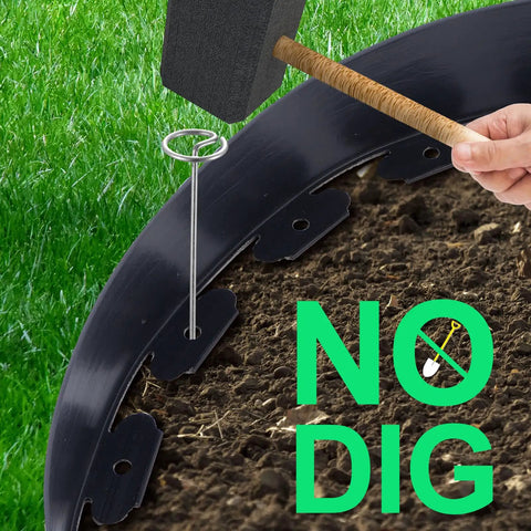 Installation of No Dig Landscape Edging Kit, 40 Ft Of 4 Inch Tall Flexible Plastic Border With 60 Metal Spikes for lawn or garden