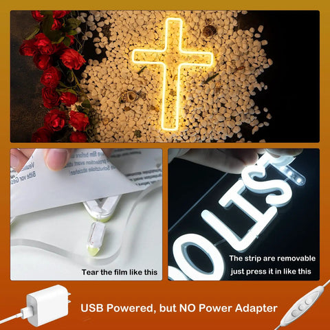 Lit Cross LED Neon Sign for Wall Decor USB Powered Glow Light for Bedroom and Kids Party Christian Wall Sign with Easy Mount
