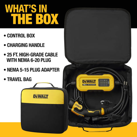 Go To Portable Level 1 And Level 2 EV Charger, 16 Amp, 120 To 240 Volt, travel bag with charger and accessories, SAE J1772 Compatible