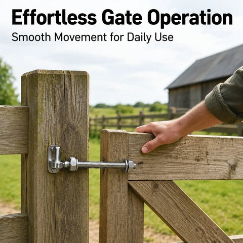 Heavy Duty 304 Stainless Steel Gate Hinge With Base Plate installed on wooden garden fence gate