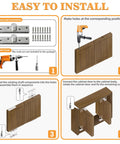 Installation guide for Slick Running 4 Inch Pivot Hinges For Hidden Doors, showing steps with tools and assembly parts.