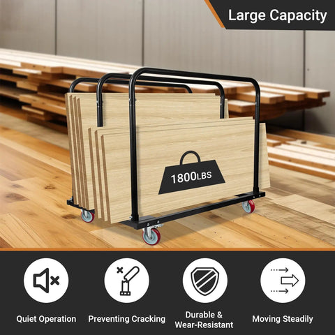 Heavy Duty Steel Panel Cart For Drywall And Lumber, 1800 Lbs Capacity With 5 Inch PU Swivel Wheels in warehouse with panels