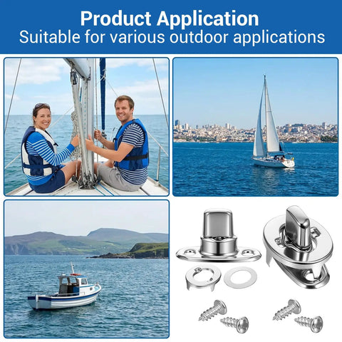 Rock Solid Marine Grade Twist Lock Fastener Kit 35 Pack Rustproof Zinc clamps used on a sailboat for secure anchoring.