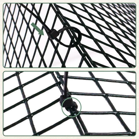 Close-up of 24 Pack DIY Metal Plant Protectors For Deer, Garden Fence Barrier, Square Mesh Plant Cages With Stakes And Nylon Cables