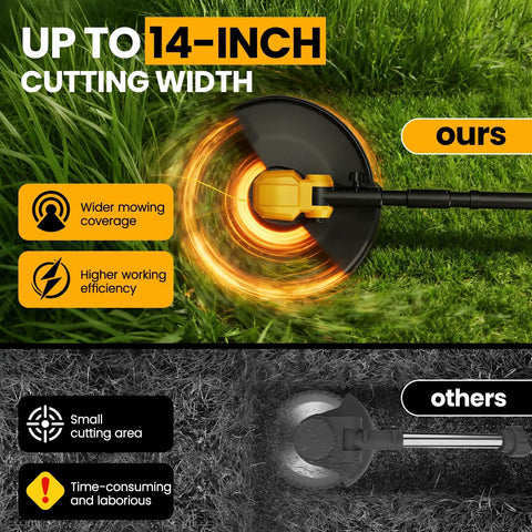 Cordless String Trimmer With Wheels, 14-Inch Cut, Dual 21V 3.0Ah Batteries, 750W Electric Weed Eater, mowing grass efficiently