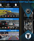Wireless CarPlay Screen With 4K Dash Cam And 10.26 Inch Portable Touchscreen For Cars Android Auto And CarPlay Ready 1080p Backup Camera Mirror Link Voice Control Music Playback GPS Navigation showing 4K front and 1080p rear camera views, featuring dual recording and reverse view capabilities.