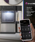 No Cap Portable Nugget Ice Maker Countertop Machine Produces Chewy Pebble Ice showing ice and smartphone app control.