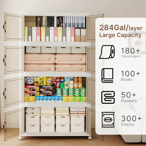 No Hassle Mega Extra Large Four Tier Stackable Storage Bins With Smooth Roll Away Wheels And Locking Door Panels For Heavy Duty Clothes Bedding Seasonal Gear Organization Setup