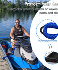 Man using PWC tied with 4 Pack Boat Bungee Dock Lines 4 To 5 Point 5 Ft With Loop Elastic Mooring Ropes at a dock