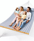 Family relaxing on Double Hammock With Spreader Bar And Soft Pillow, 500 Lb Max Load, Ultra Portable Outdoor Hammock, Dark Gray