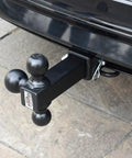 Tri Ball Hitch Mount For 2 Inch Receivers With 1-7/8 Inch, 2 Inch, And 2-5/16 Inch Black Tow Balls on vehicle trailer hitch