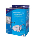 Box of Carex 3.5 Inch Raised Toilet Seat With Arms For Easy Sit And Stand, Elongated Riser Up To 250 Lbs, Universal Fit