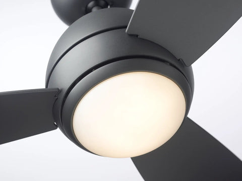 Curva LED Outdoor Ceiling Fan With Light Kit 52 Inch Modern Matte Graphite Finish close-up of light and blades