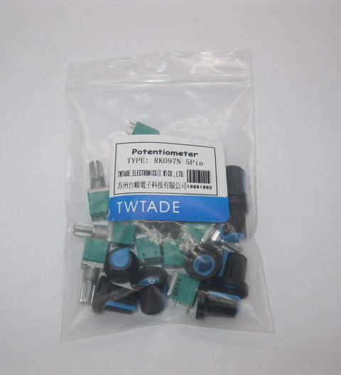 Pack Of 12 Dope Single Linear Rotary Potentiometers With Switch Two Of Each 5K 10K 20K 50K 100K 500K Ohms Knurled Shaft 5Pin RK097N-5-5K-500K