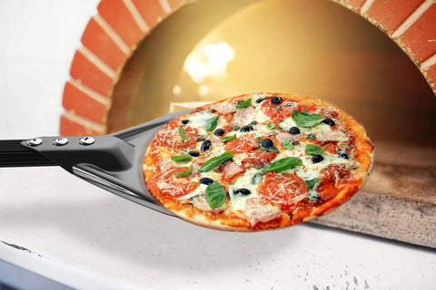 Turning Pizza Peel With 8 Inch Aluminum Round Paddle for outdoor ovens lifting pizza from brick oven