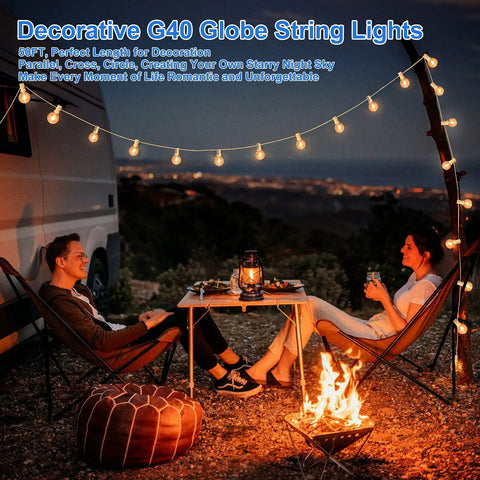 100Ft Outdoor G40 LED Globe String Lights Dimmable Shatterproof Waterproof With 52 Bulbs Connectable For Patio Balcony Lit Backyard Bash Parties White Wire 2 Pack