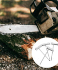 Heavy Duty Four Piece Chainsaw Wrench Socket Set With Bar Adjustment Tool shown with chainsaw on log background.