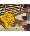 Person using Yellow Jacket Kinetic One Point Zero 65 Pound Portable Field Point Archery Target Bag With Two Sides Ten Bullseyes And Weather Resistant Durable Handles For Outdoor Practice And Training