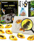 Amber Dig Kit For Kids Hands On Excavation With 8 Insect Specimens Learn Geology And Biology Through STEM Fun Great Educational Gift For Ages 6 8 12 14 And Party Favors. 8 amber insect blocks with tools and magnifier