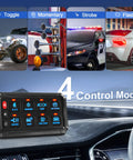 Beefed Up Eight Gang Switch Panel With Momentary On Off Touch Control For 12V And 24V Vehicles, 4 control modes shown