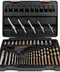 55 Piece Screw Extractor Kit For Removing Broken Or Stripped Screws, Bolts, Studs And Lugs With Left Hand Drill Bits in case
