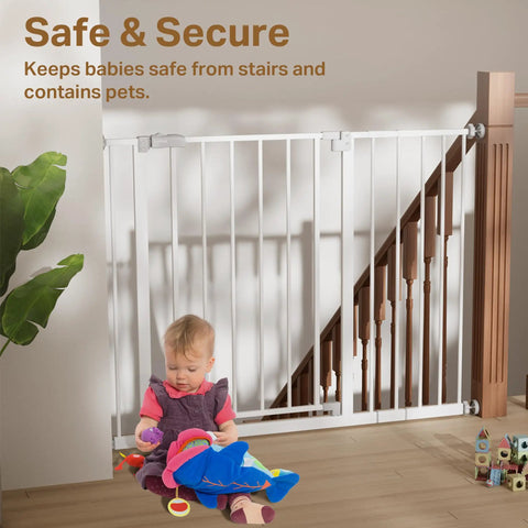 Wide Auto Close Baby And Pet Gate, Adjustable From 29 To 39.6 Inches, 30 Inch Tall Walk Through Gate By Stairs, White