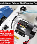 No Brainer 12 Volt Diesel Fluid Transfer Pump Kit with 12V motor, 10 GPM flow rate, for urea transfer, close-up view.
