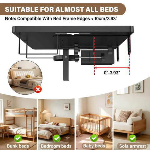 Built Different Solid Carbon Steel Bedside Shelf Clip On Floating Organizer with installation details for dorm room essentials.