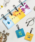 Front view of SEIBER microfiber glasses cleaning cloths set, 6-pack with animal-face designs and clip attachments