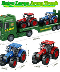 Huge 25.6 Inch 3 In 1 Farm Truck Toy Set For Kids Ages 3 To 6 with two detachable tractors on green trailer