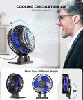 USB Desk Fan Mini Portable Personal Desktop Cooling Fan With Three Speeds, Plug In Power, Quiet Brushless Motor, Black And Blue