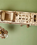 Research Vessel 3D Wooden Puzzle Kit For Adults, Mechanical Ship Model With Bathyscaphe, motorboat, lifeboat, crane, top view