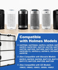 Replacement HEPA Filter For Holmes And Bionaire Vacs 2 Pack displayed in front of compatible air purifiers