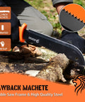 15 Inch Machete And 10 Inch Camping Axe Hatchet Knife Set For Outdoor Survival sawing wood with serrated blade in forest