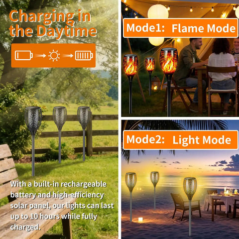 Solar Torch Light With Waterproof Outdoor Design Dusk To Dawn Auto On Off Flickering Flame Effect In Orange Glow For Garden Pathway Yard Decor Patio Landscape Lighting That Looks Real Yet Safe