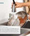 Camerist One-Handle Pullout Kitchen Faucet With Reflex Docking And Power Clean Spray Chrome Finish cleaning pan in sink.