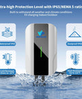 J1772 Level 2 EV Charger 40 Amp 9.6 KW With 25 Ft NEMA 14-50 Cord and IP65 rated housing in water, showcasing durability.