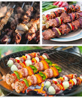 22 Inch Stainless Steel Flat Kabob Skewers With Wooden Handles 12 Pack Reusable Shish Kebab Sticks With Meat And Vegetables
