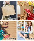12 Pack Burlap Tote Bags Bulk Reusable Gift Bags With Handles And Inner Zipper Pocket Laminated Interior X Large Jute Beach Bags