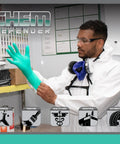 Man wearing Straight Up Tough Powder Free Chloroprene Disposable Gloves With Heavy Five Mil Build, ready for chemical protection.