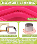 LEPCY Uncrustables sandwich maker sealer cutter, crustless PB&J cutter in rose red, square shape.