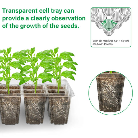Five Pack Seed Starter Tray With Grow Light Kit Elevated Seedling Trays Adjustable Humidity Domes Clear Cell Trays