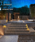 Right Angle LED Hardscape Light With 2700K 3000K 4500K Color Select Waterproof installed on outdoor steps during rain